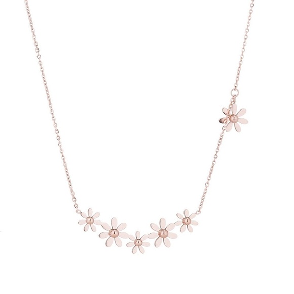 Rose Gold Plated Floral Daisy Chain Necklace - Picture 5 of 5